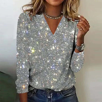 Pull pailleté GlamEase pour femme | Col en V | Un style pétillant pour les occasions spéciales