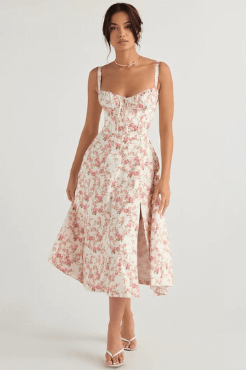 Robe corset mi-longue bustier BellaFleur | Robe d'été féminine | Fluide et moulant | Parfait pour les occasions spéciales