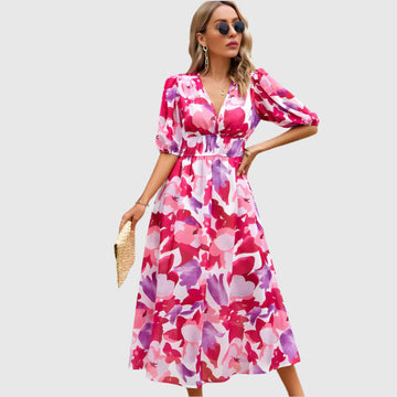 Robe élégante à col en V Dhalia | Coupe féminine | Aéré et confortable | Idéal pour l'été et les occasions