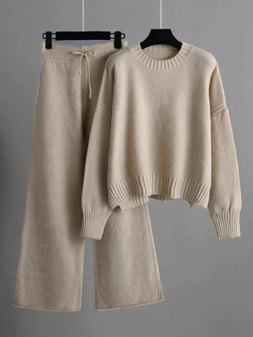 Ysolia Mélanie | Duo tricot d'hiver : Ensemble pull et pantalon large pour un confort ultime