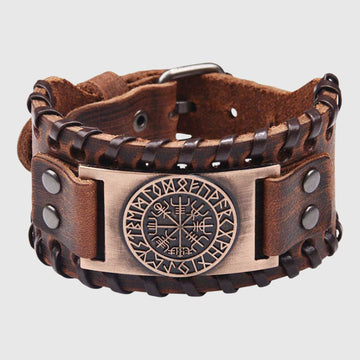 Bracelet Boulder | Bracelet | Bracelet Viking | Bracelet en cuir marron avec rivets et pendentif