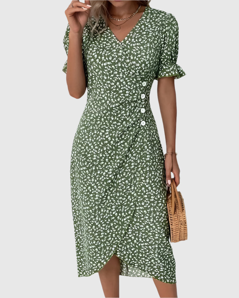 FloraGrace – Robe d'été fleurie à manches courtes | Confortable | Design élégant | Léger et respirant