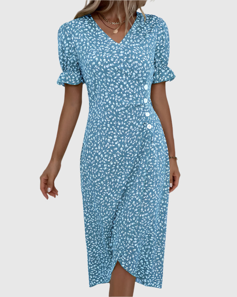 FloraGrace – Robe d'été fleurie à manches courtes | Confortable | Design élégant | Léger et respirant