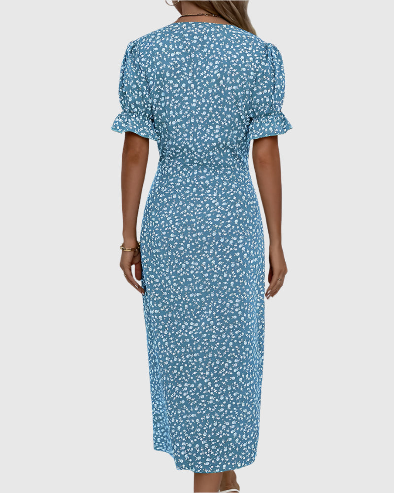 FloraGrace – Robe d'été fleurie à manches courtes | Confortable | Design élégant | Léger et respirant