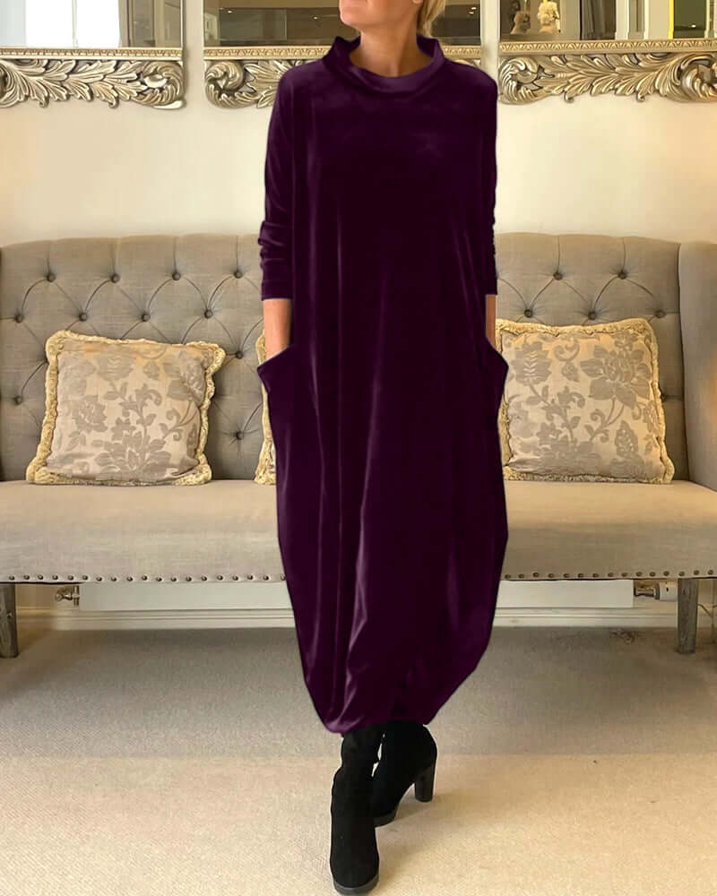 Velura Robe élégante en velours à col en V | Luxueux et intemporel