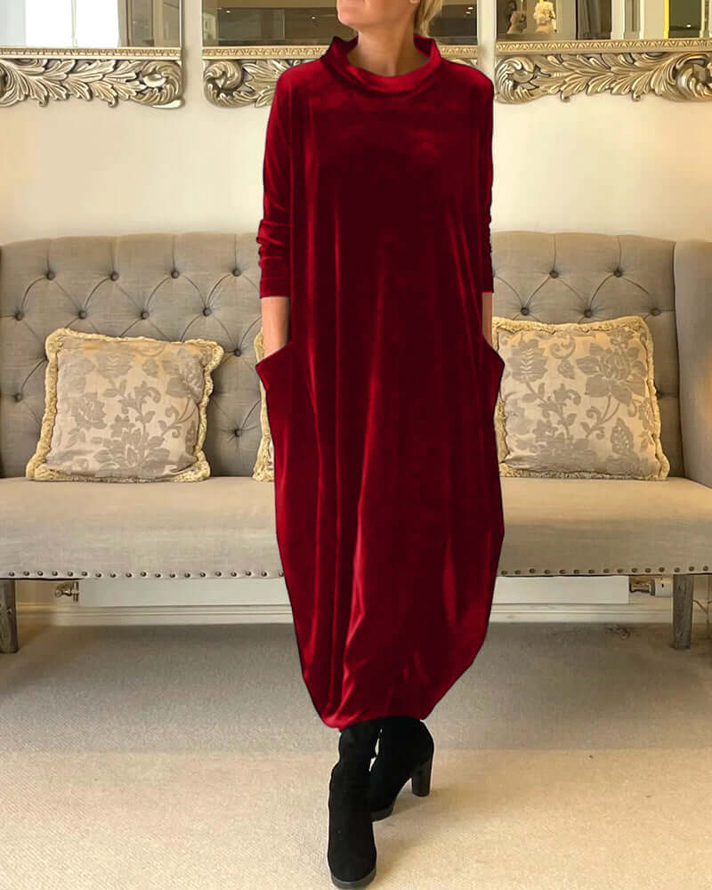 Velura Robe élégante en velours à col en V | Luxueux et intemporel
