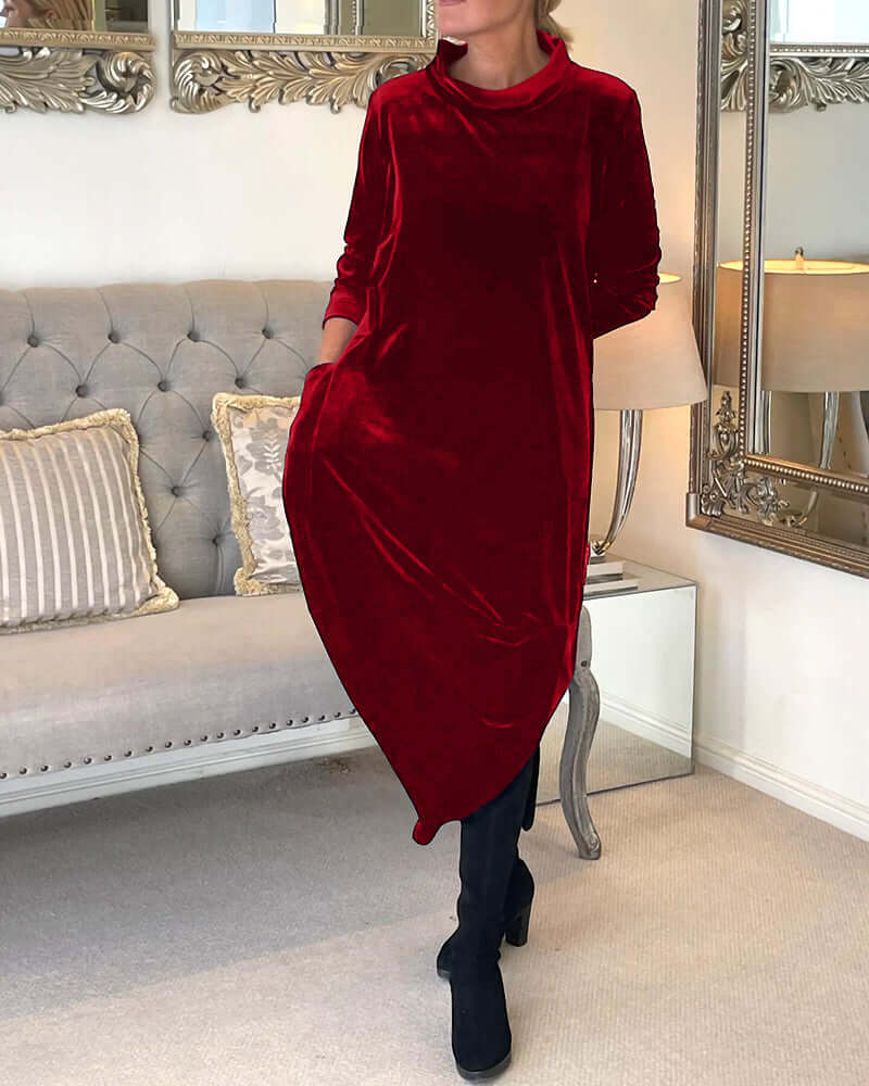 Velura Robe élégante en velours à col en V | Luxueux et intemporel