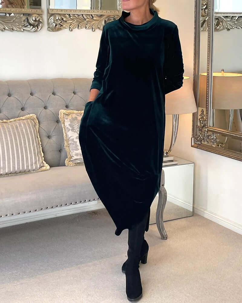 Velura Robe élégante en velours à col en V | Luxueux et intemporel