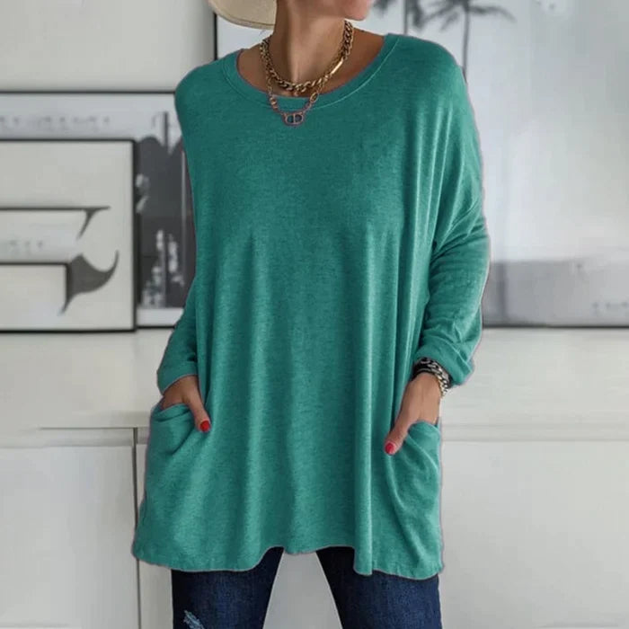 Amandra Mode Tunika Oberteil | Bequem & Stilvoll | Rundhals, Langarm, Mit Tasche