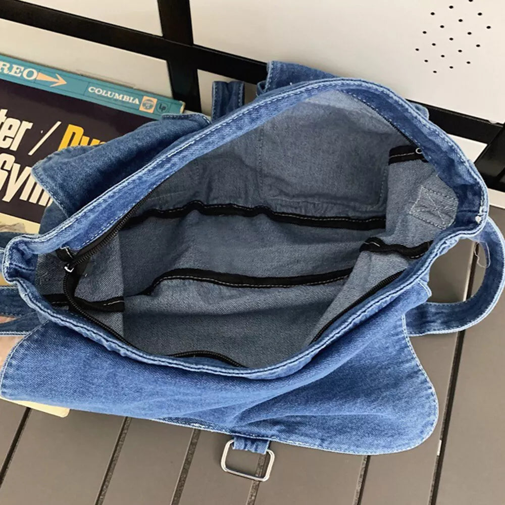 LuxeCross Denim Crossbody Bag | Spacious | Multifunctional | Trendy messenger bag with multiple pockets