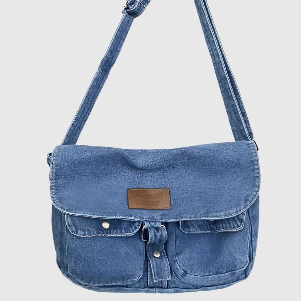 LuxeCross Denim Crossbody Bag | Spacious | Multifunctional | Trendy messenger bag with multiple pockets