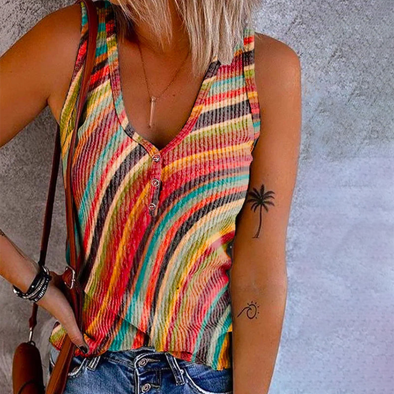 RainbowCharm sleeveless top | Colorful striped look | Lightweight &amp; stylish | Perfect for summer outfits