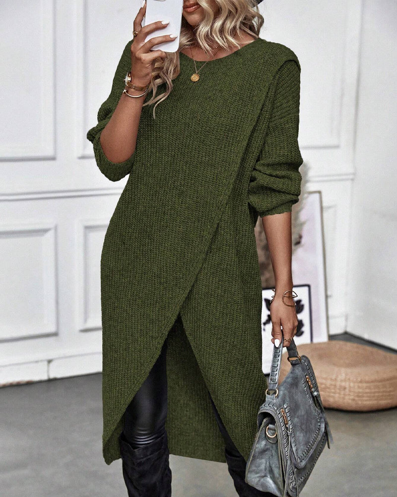 Robe pull femme Orlena | Solide et moderne | Ourlet irrégulier | Confortable et polyvalent 