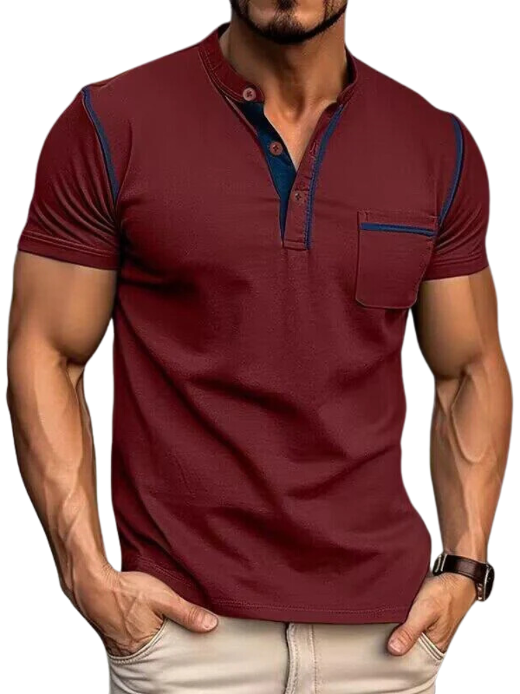 Henley Polo Herren T-Shirt mit Farbakzent | Kurzarm & Stilvoll