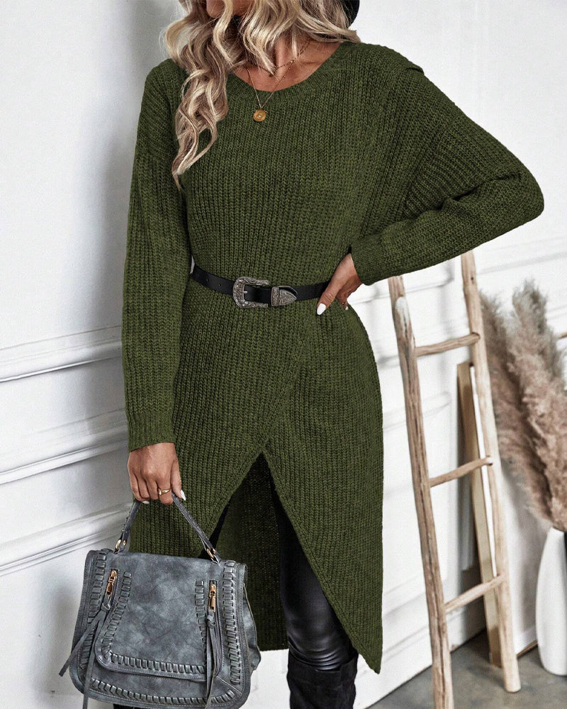 Robe pull femme Orlena | Solide et moderne | Ourlet irrégulier | Confortable et polyvalent 