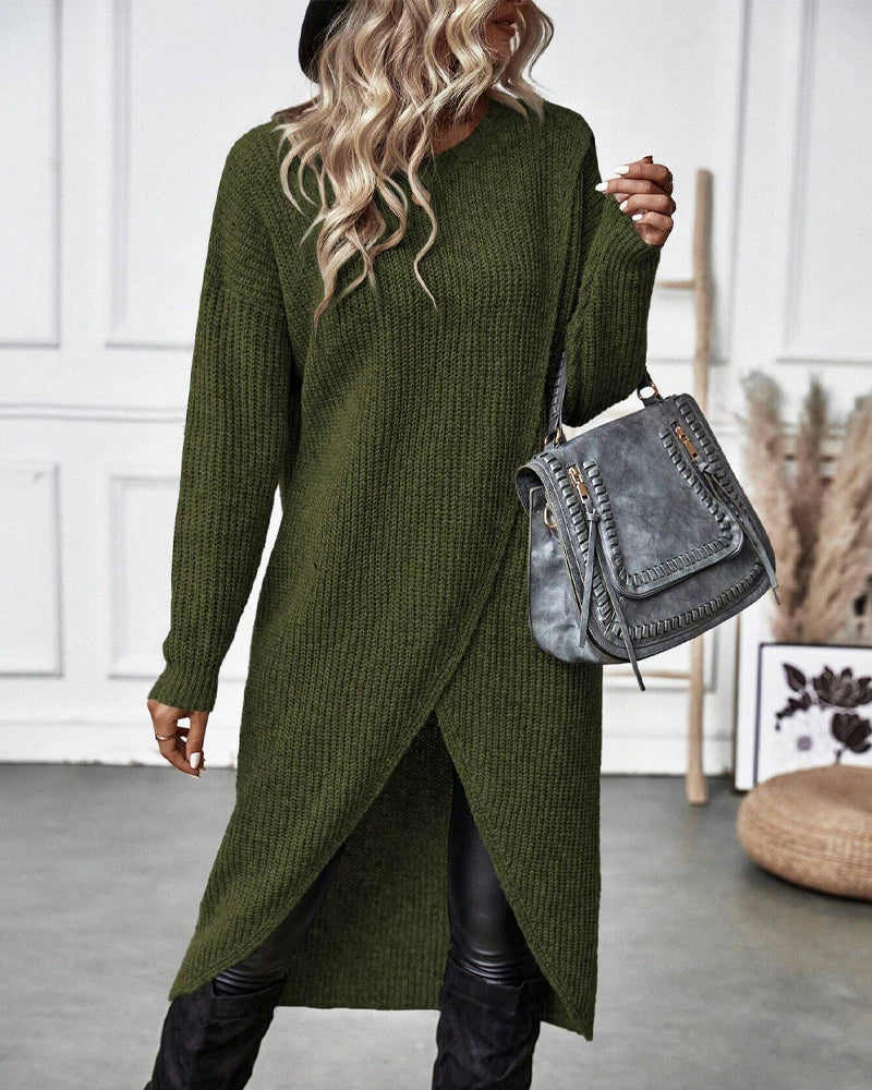 Robe pull femme Orlena | Solide et moderne | Ourlet irrégulier | Confortable et polyvalent 