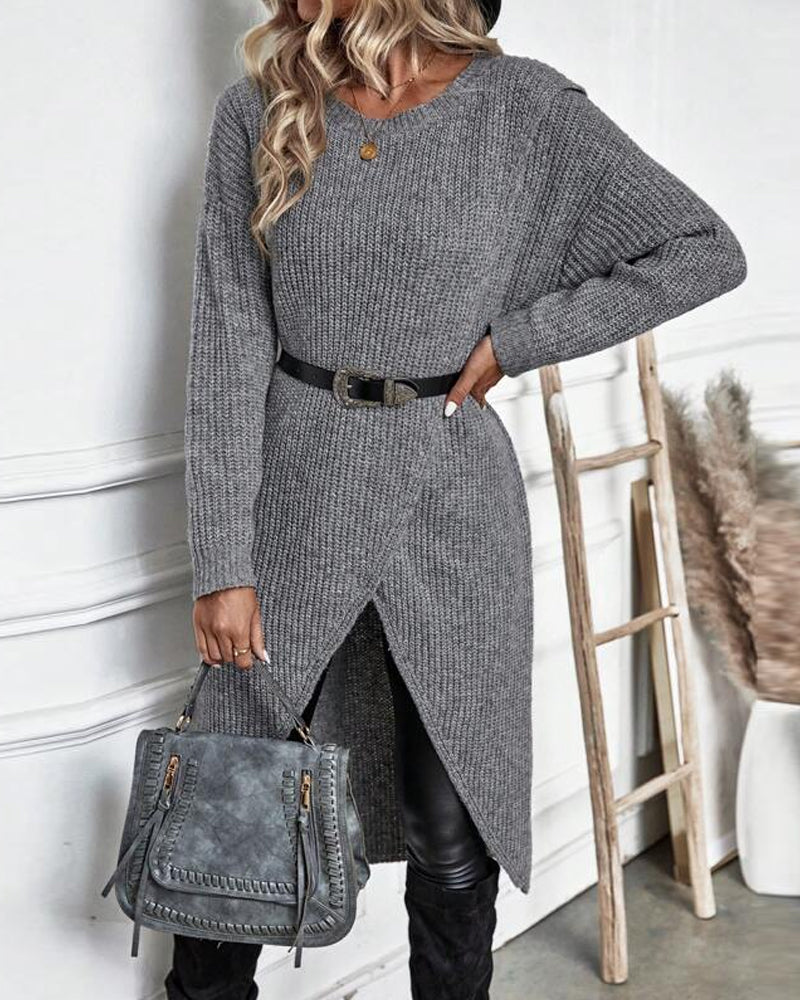 Robe pull femme Orlena | Solide et moderne | Ourlet irrégulier | Confortable et polyvalent 