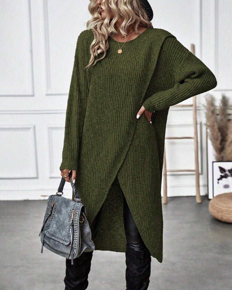 Robe pull femme Orlena | Solide et moderne | Ourlet irrégulier | Confortable et polyvalent 
