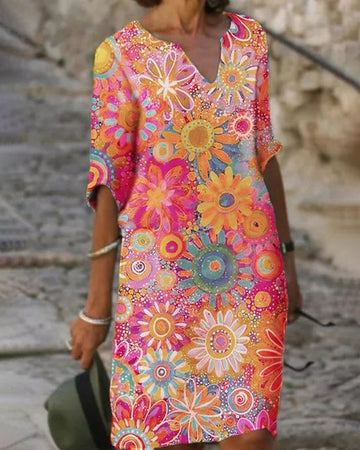 Solandra Printed Dress – Half Sleeve &amp; V-Neck | Airy &amp; Stylish for Women