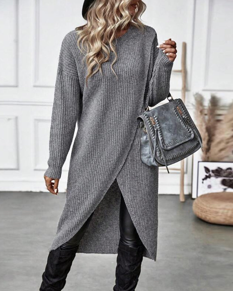 Robe pull femme Orlena | Solide et moderne | Ourlet irrégulier | Confortable et polyvalent 