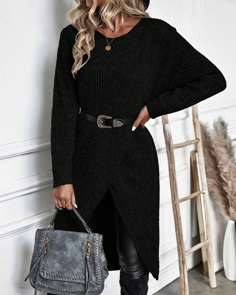 Robe pull femme Orlena | Solide et moderne | Ourlet irrégulier | Confortable et polyvalent 