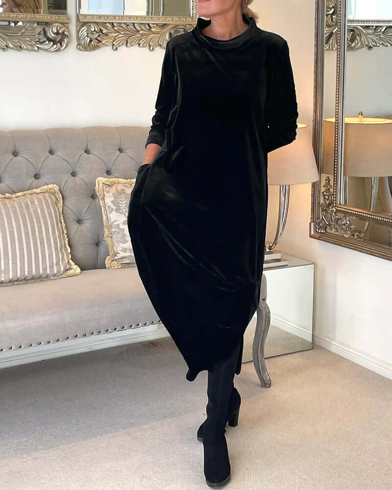 Velura Robe élégante en velours à col en V | Luxueux et intemporel