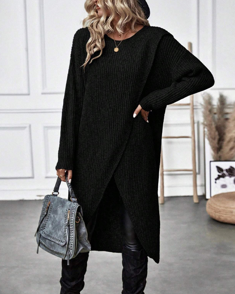 Robe pull femme Orlena | Solide et moderne | Ourlet irrégulier | Confortable et polyvalent 
