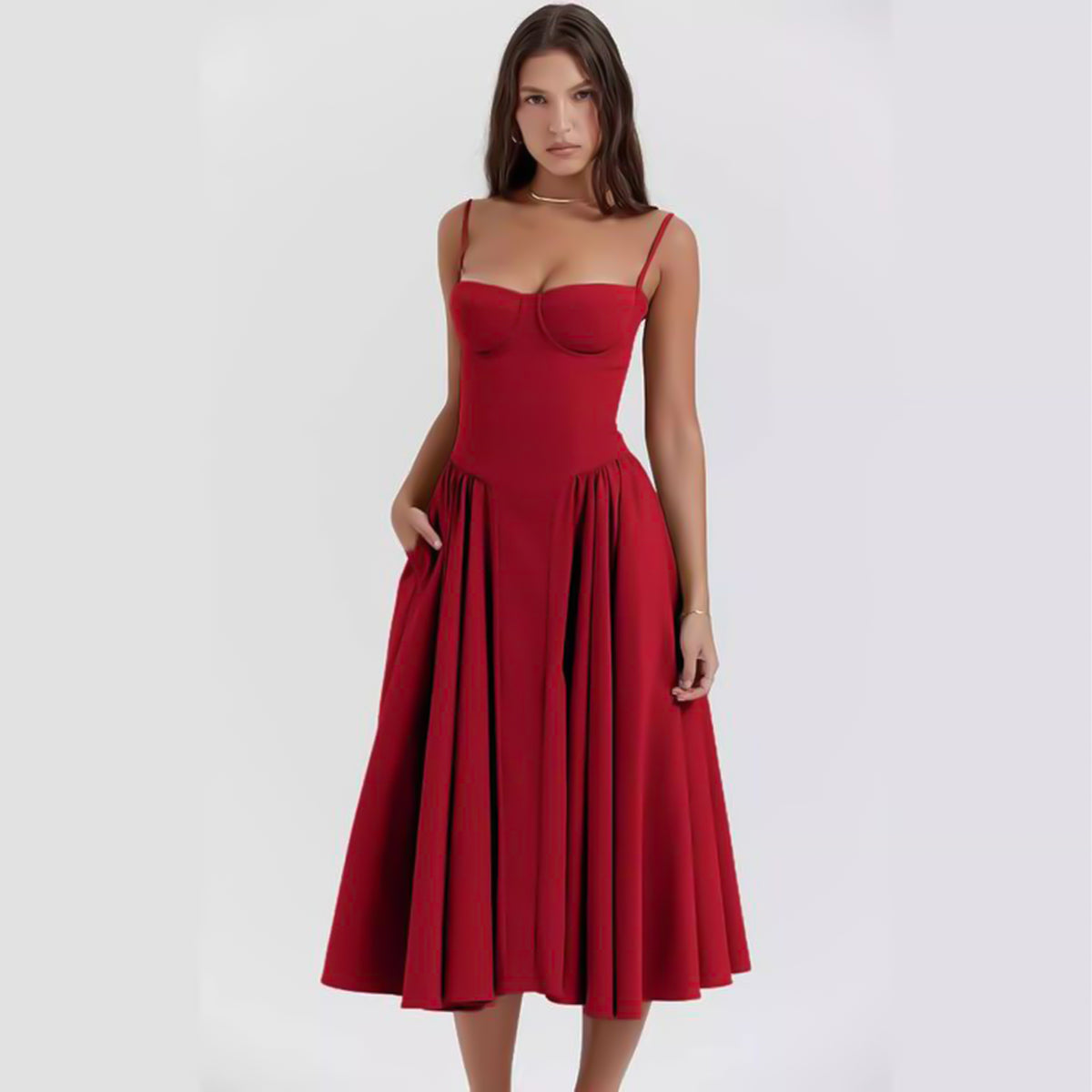 BrisaTwirl Ballerina Corset Midi Dress | Elegant design | Perfect for weddings &amp; parties