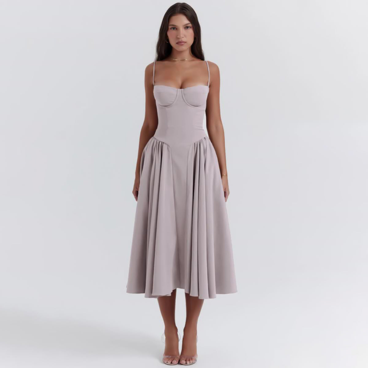 BrisaTwirl Ballerina Corset Midi Dress | Elegant design | Perfect for weddings &amp; parties