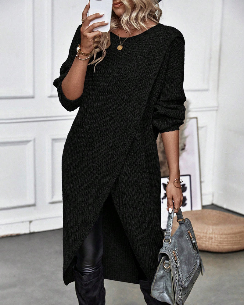 Robe pull femme Orlena | Solide et moderne | Ourlet irrégulier | Confortable et polyvalent 