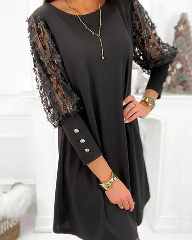Robe pour femme Draelyn | Couleur unie | Col rond et manches bouffantes | Un look féminin pour toutes les occasions 