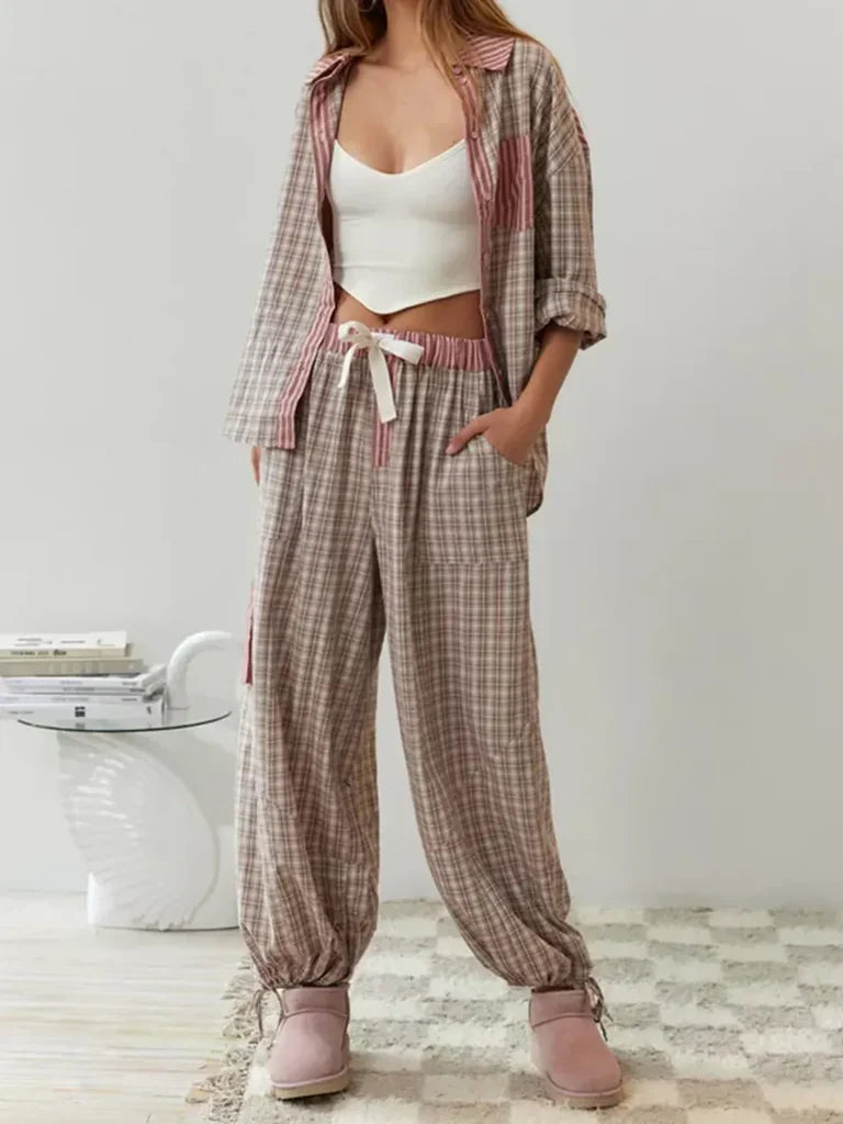 Ensemble pyjama Evangelina avec pantalon et chemise | Confortable et relaxant | Idéal pour une bonne nuit de sommeil