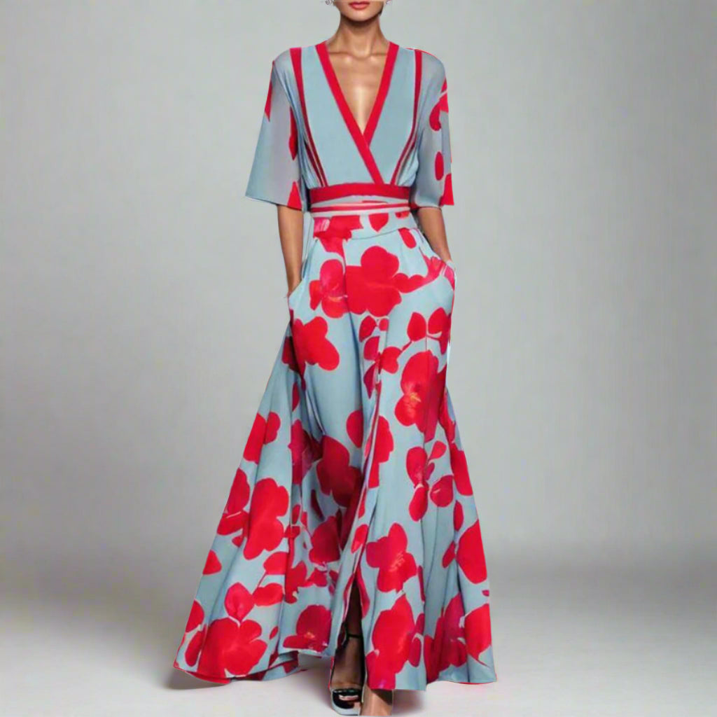 Robe longue à col en V Sienna Grace | Luxueux | Chic | Robe d'été pour occasions spéciales