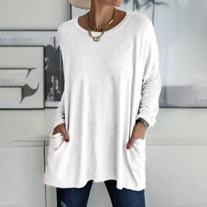 Amandra Mode Tunika Oberteil | Bequem & Stilvoll | Rundhals, Langarm, Mit Tasche