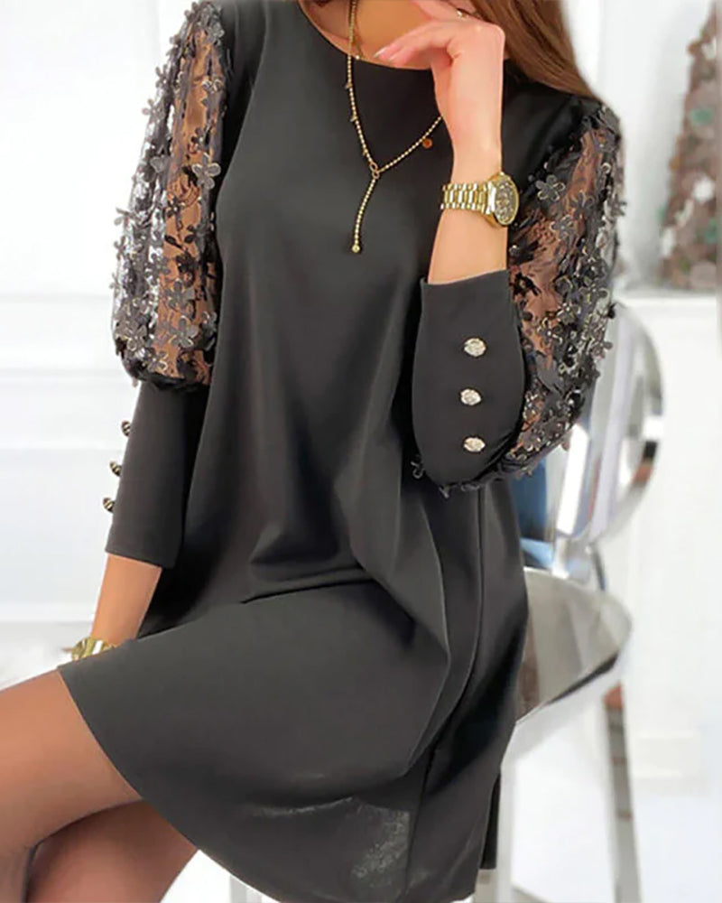 Robe pour femme Draelyn | Couleur unie | Col rond et manches bouffantes | Un look féminin pour toutes les occasions 