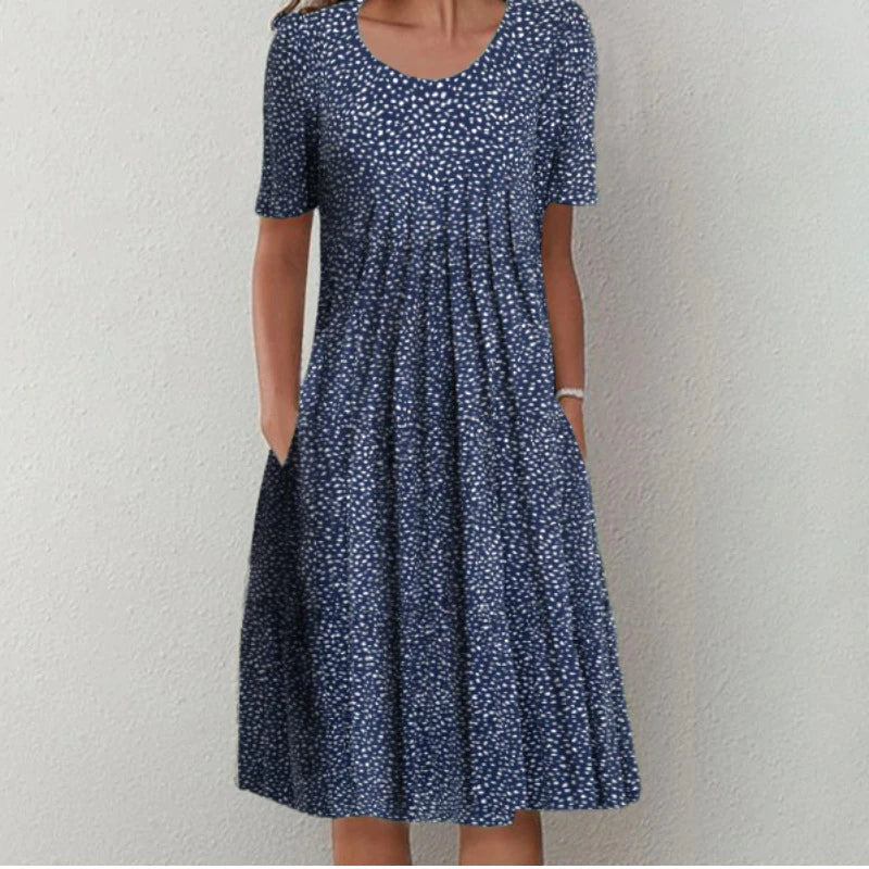 LunaBelle Floral Midi Dress with Short Sleeves | Summer Dress | Floral Print | Women's Fashion | Perfect for Any Occasion