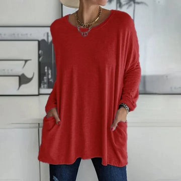 Amandra Mode Tunika Oberteil | Bequem & Stilvoll | Rundhals, Langarm, Mit Tasche