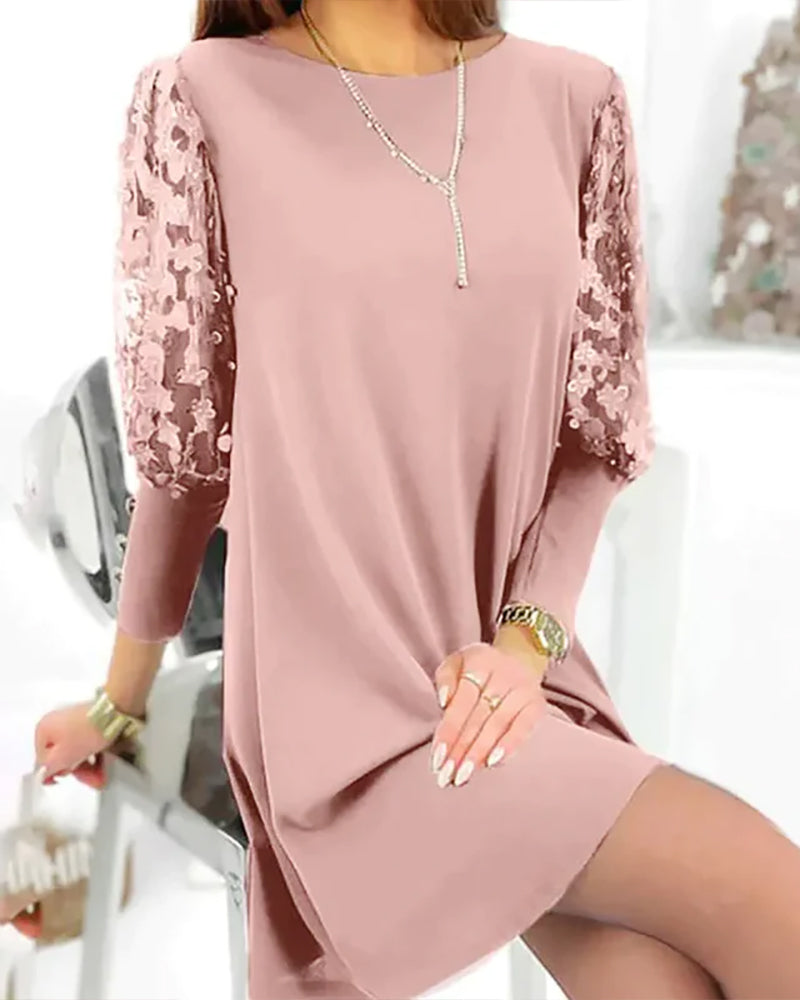 Robe pour femme Draelyn | Couleur unie | Col rond et manches bouffantes | Un look féminin pour toutes les occasions 