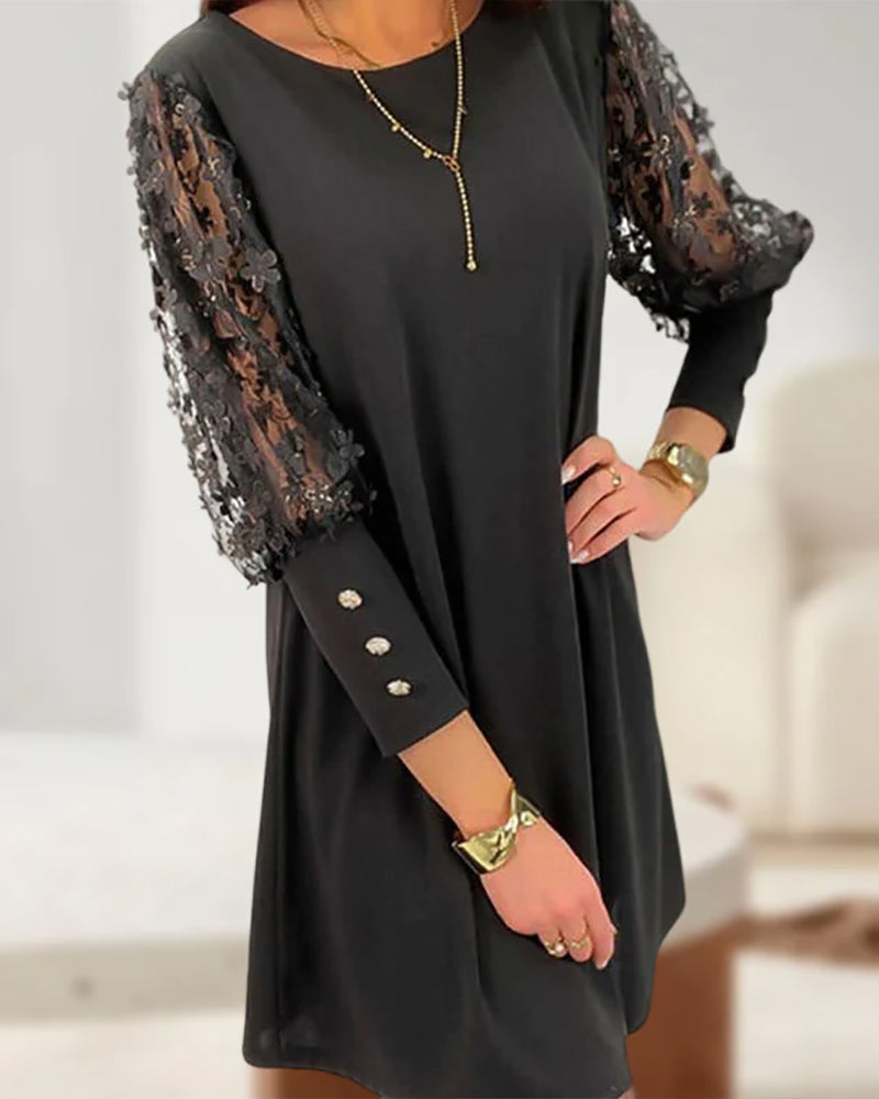 Robe pour femme Draelyn | Couleur unie | Col rond et manches bouffantes | Un look féminin pour toutes les occasions 