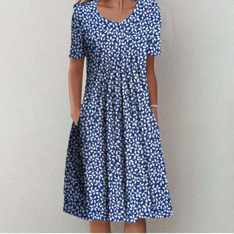 LunaBelle Floral Midi Dress with Short Sleeves | Summer Dress | Floral Print | Women's Fashion | Perfect for Any Occasion