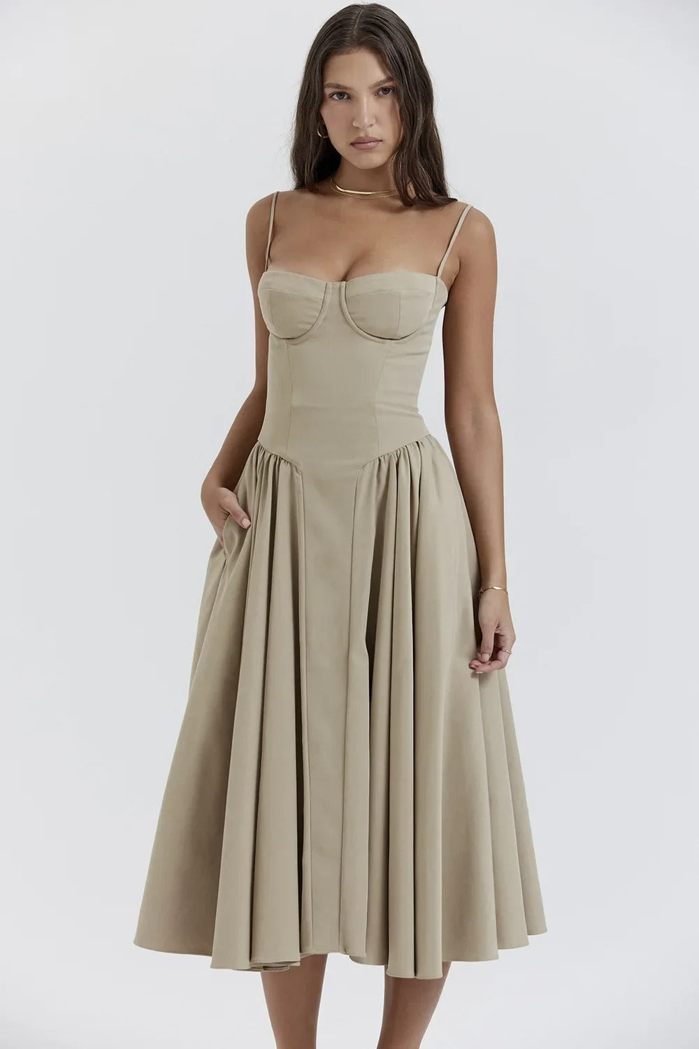 Velisra Sleeveless Corset Midi Dress | Figure-hugging &amp; Elegant | Perfect for special occasions 