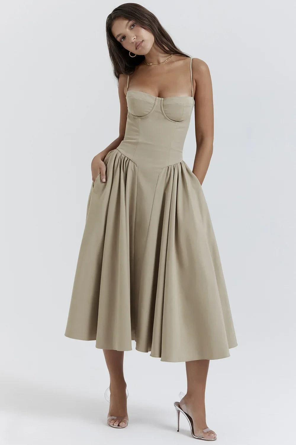 Velisra Sleeveless Corset Midi Dress | Figure-hugging &amp; Elegant | Perfect for special occasions 