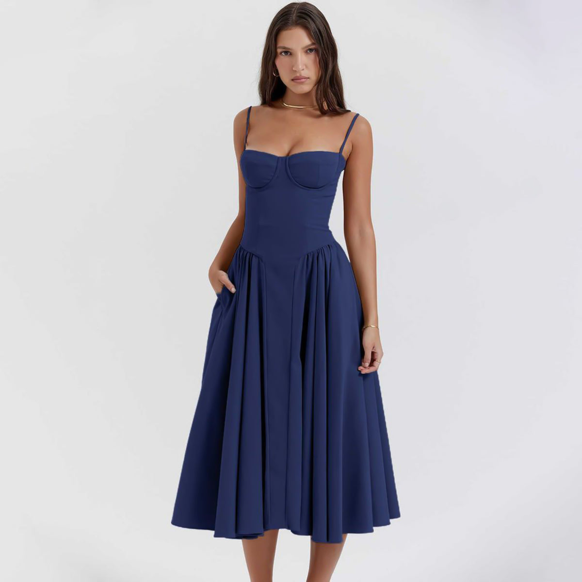 BrisaTwirl Ballerina Corset Midi Dress | Elegant design | Perfect for weddings &amp; parties