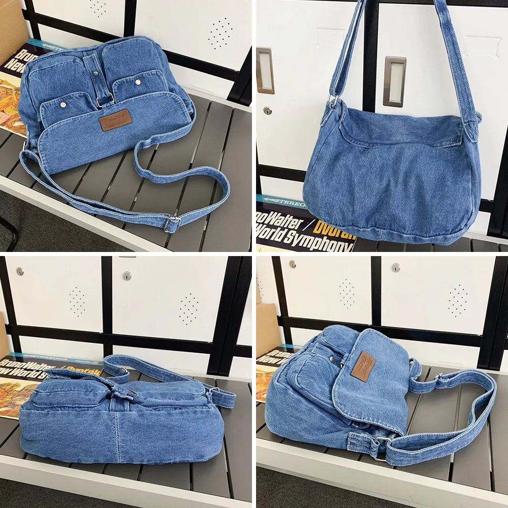 LuxeCross Denim Crossbody Bag | Spacious | Multifunctional | Trendy messenger bag with multiple pockets