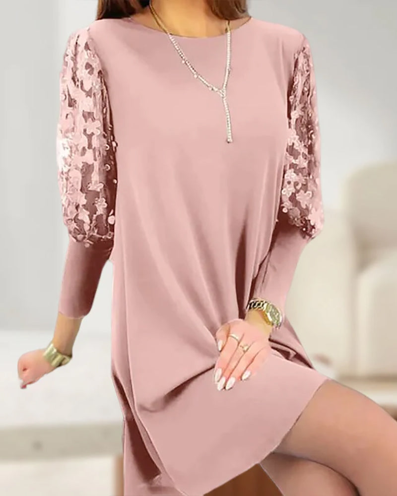 Robe pour femme Draelyn | Couleur unie | Col rond et manches bouffantes | Un look féminin pour toutes les occasions 