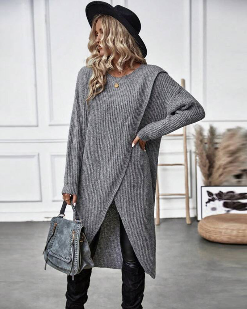 Robe pull femme Orlena | Solide et moderne | Ourlet irrégulier | Confortable et polyvalent 