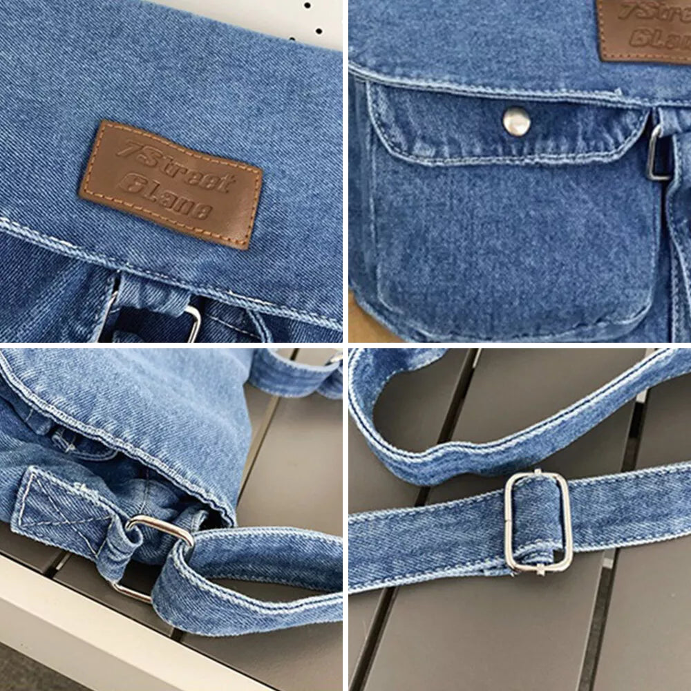 LuxeCross Denim Crossbody Bag | Spacious | Multifunctional | Trendy messenger bag with multiple pockets