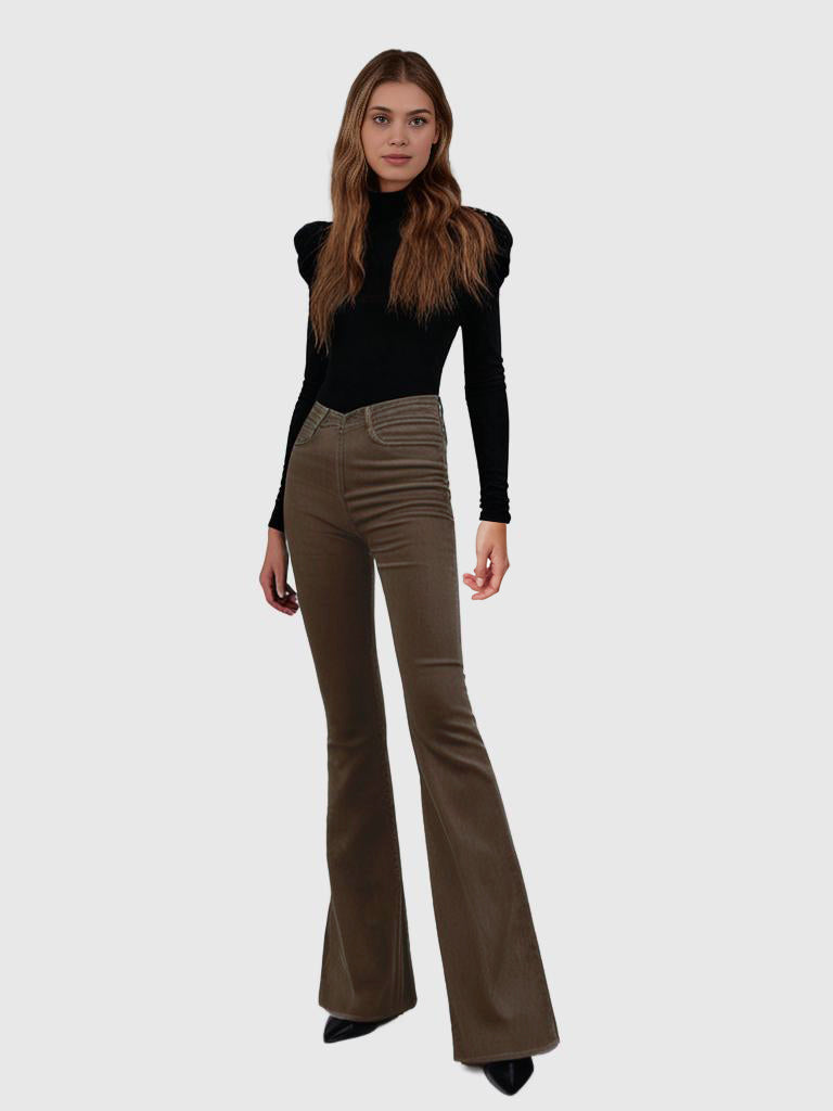 Pantalon évasé VelvetFlares pour femme | Tissu en velours côtelé confortable | Tendance et moulante | Parfait pour la vie quotidienne et les loisirs