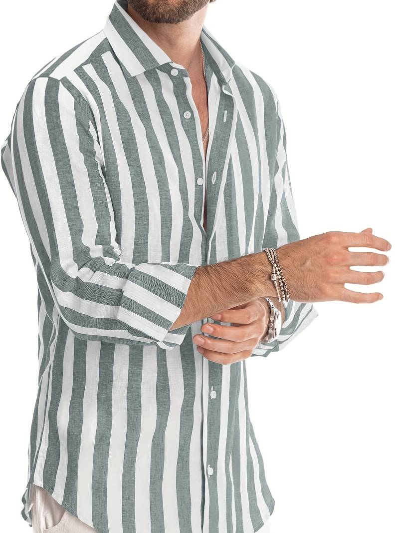 StrideForm Herren Hemd mit Streifenmuster | Langarm | Stilvoll & Vielseitig | Perfekt für Alltag & Büro