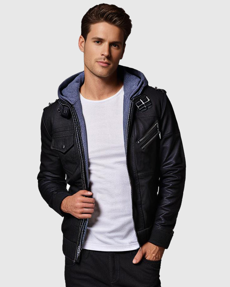 Veste en cuir rebelle | Veste en cuir avec capuche | Design emblématique